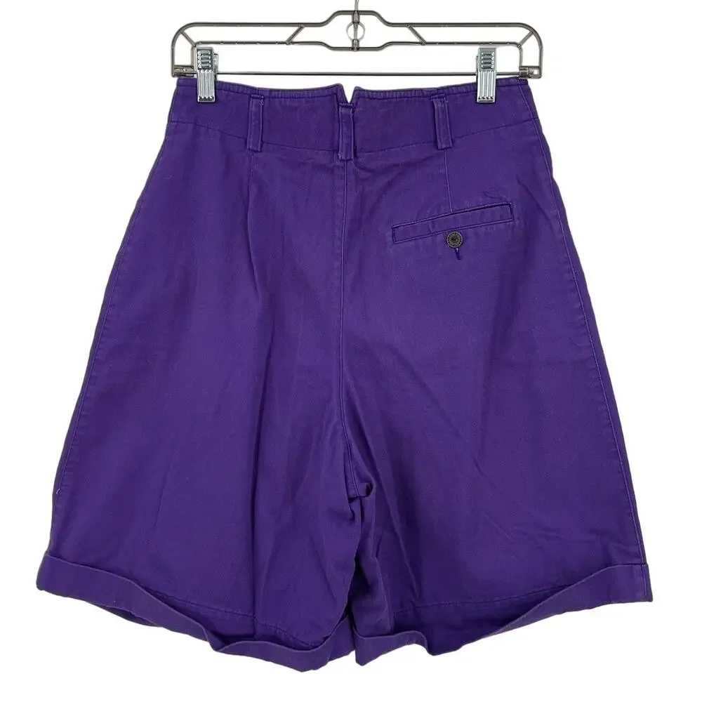LizSport‎ Vintage Purple Denim High Waisted Shorts Pleated 90's Women's Size 12